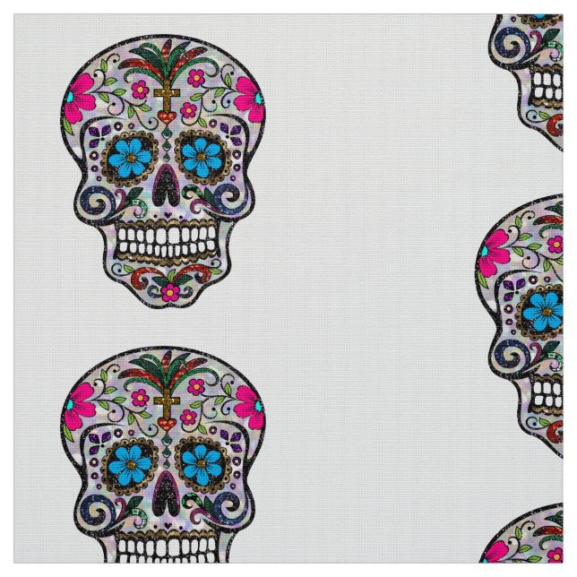 glitter Sugar Skull fabric (Swatch)
