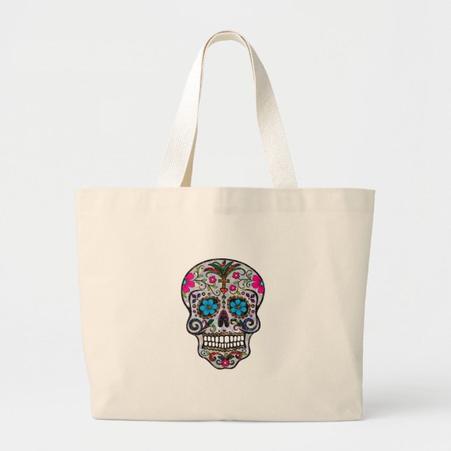 glitter Sugar Skull Large Tote Bag (Front)