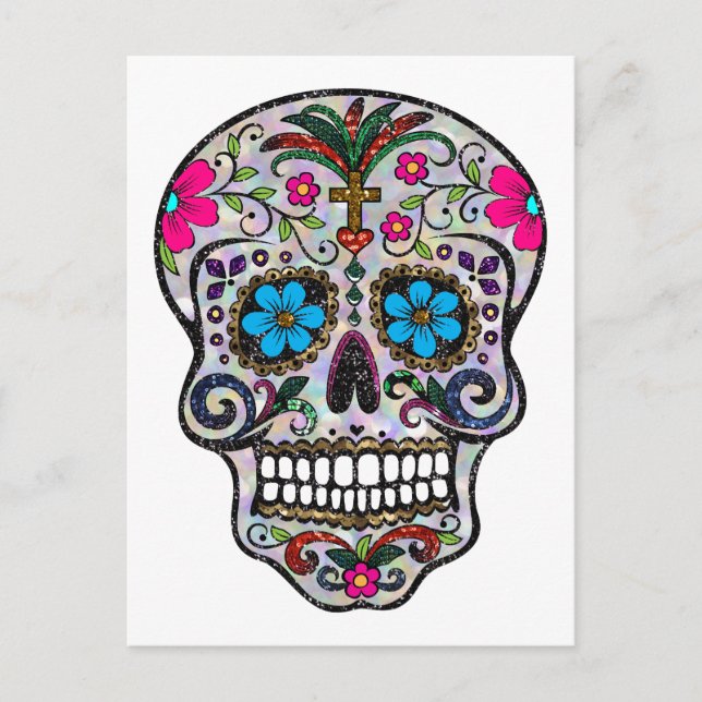 glitter Sugar Skull Postcard (Front)
