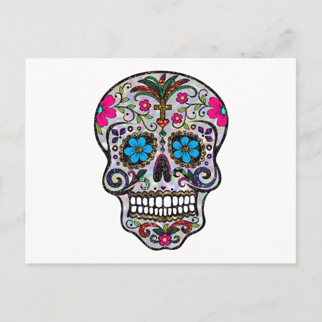 glitter Sugar Skull Postcard (Front)