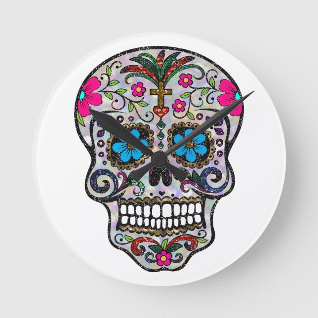 glitter Sugar Skull Round Clock (Front)