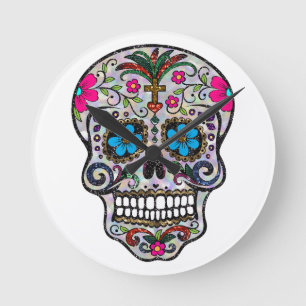 glitter Sugar Skull Round Clock
