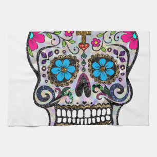 glitter Sugar Skull Tea Towel