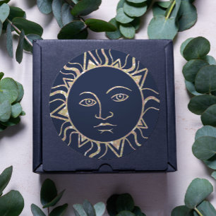 Glitter Sun Magic Navy Blue Cool Vintage Celestial Classic Round Sticker