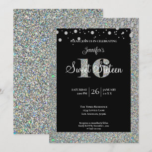 Glitter Sweet 16 Birthday Invitation