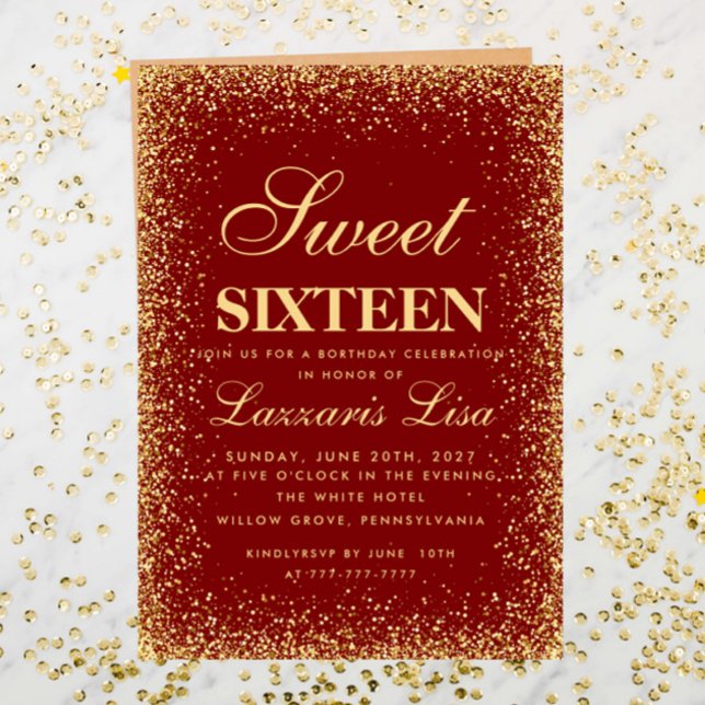 Glitter Sweet 16 Red Watercolor Party Birthday Invitation (Creator Uploaded)