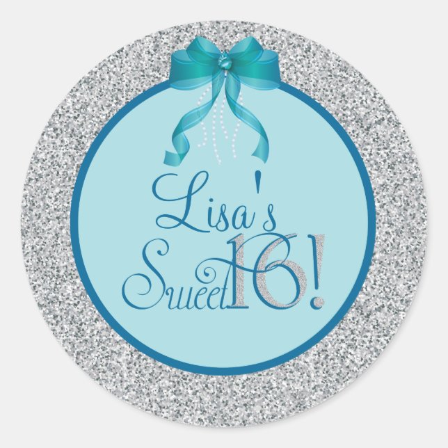 Glitter, Sweet Sixteen Party Stickers (Front)
