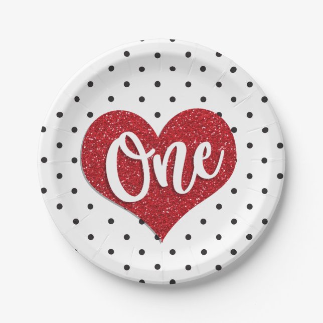 Glitter Sweetheart Valentines Girl First Birthday Paper Plate (Front)