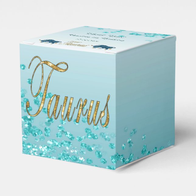 Glitter Taurus & Teal Blue Glitter Birthday Favour Box (Front Side)