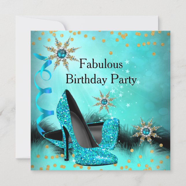 Glitter Teal Blue High Heels Birthday Party Invitation (Front)