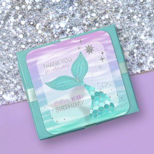 Glitter Teal Mermaid Birthday Thank You Favour Square Sticker