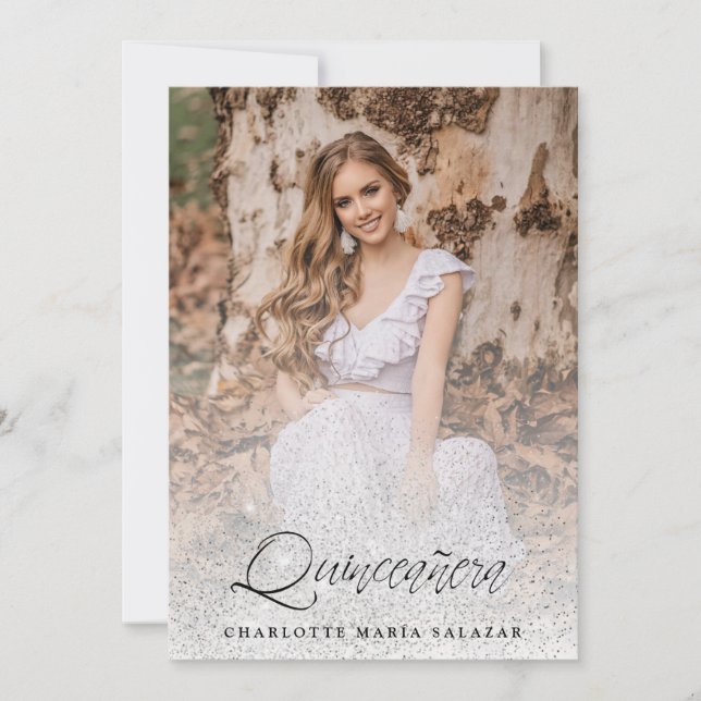 Glitter Tendencia Quinceañera Español Foto Moderna (Front)
