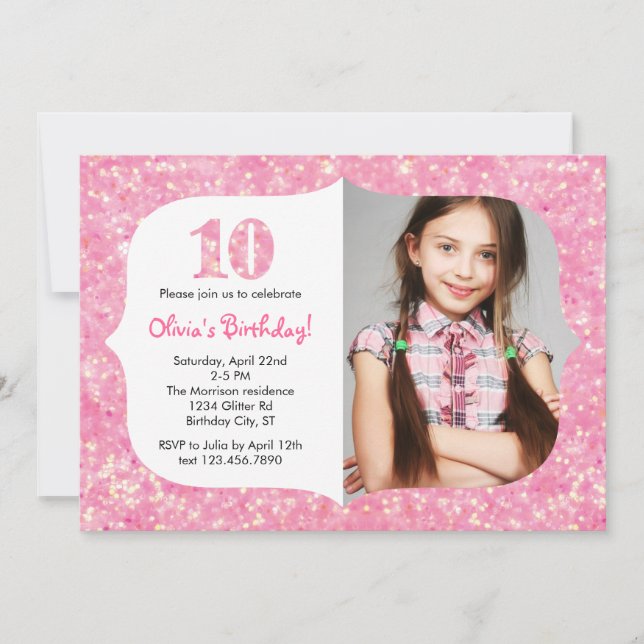 Glitter Tenth Birthday Invitation (Front)