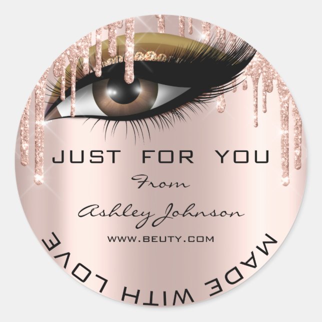 Glitter Thank Eyelash Rose Gold Made With Love Classic Round Sticker (Front)
