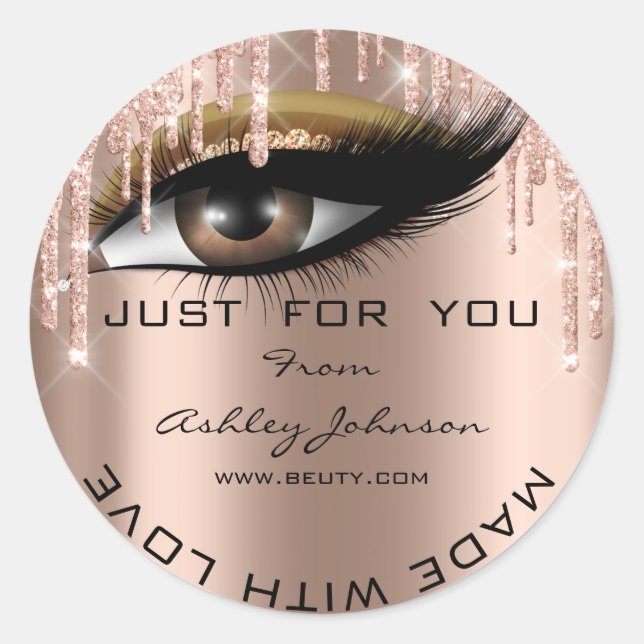 Glitter Thank Eyelash Rose Web Made With Love Name Classic Round Sticker (Front)