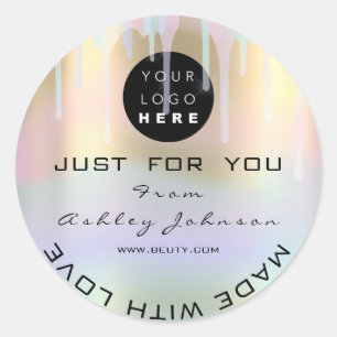 Glitter Thank Logo Holograph Made Blue Gold Classic Round Sticker