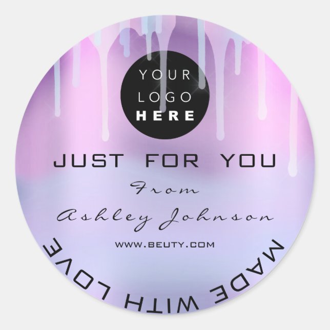 Glitter Thank Logo Holograph Made Blue Purple Classic Round Sticker (Front)