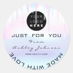 Glitter Thank Logo Holograph Made Blue White Classic Round Sticker