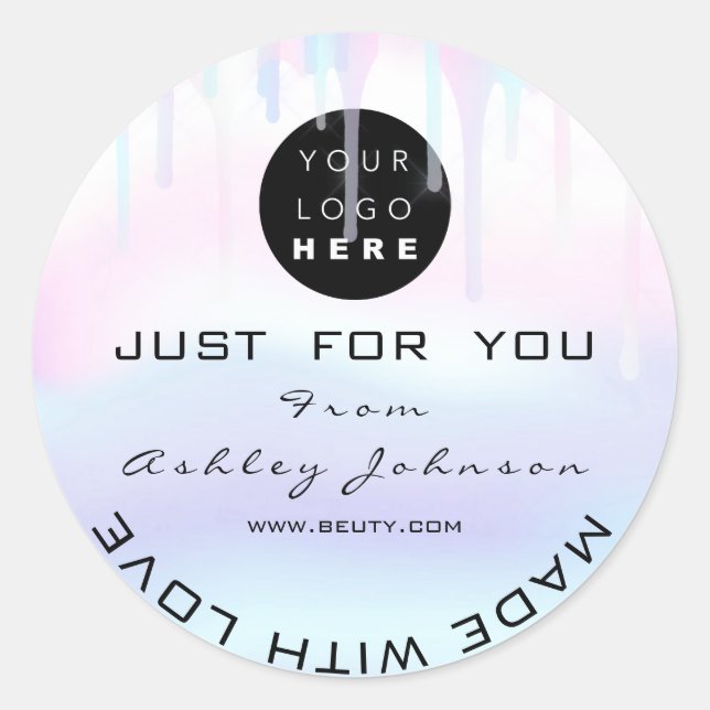 Glitter Thank Logo Holograph Made Blue White Classic Round Sticker (Front)