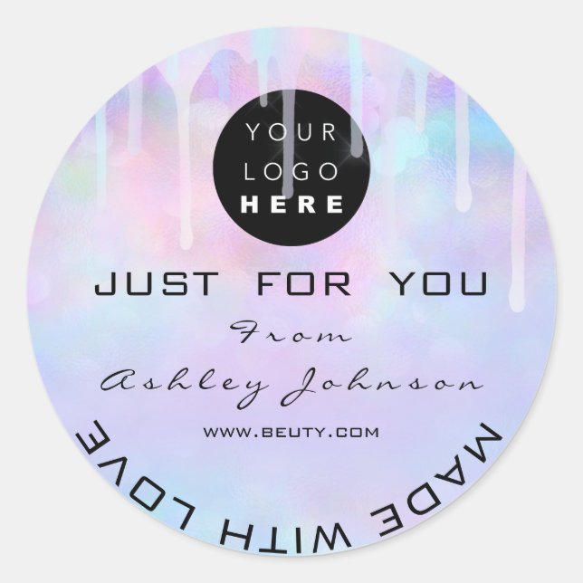 Glitter Thank Logo Holograph Made Ombré  Blue Classic Round Sticker (Front)