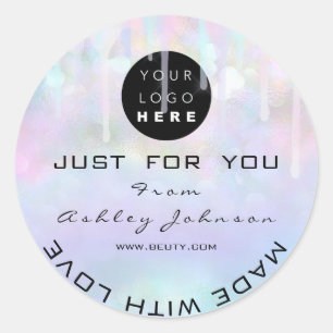 Glitter Thank Logo Holograph Made Pastels Blue Classic Round Sticker