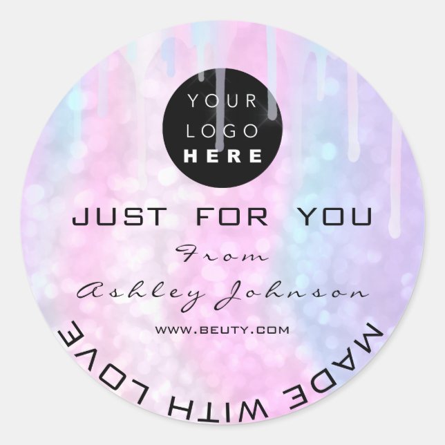 Glitter Thank Logo Holograph Made Pink Blue Classic Round Sticker (Front)