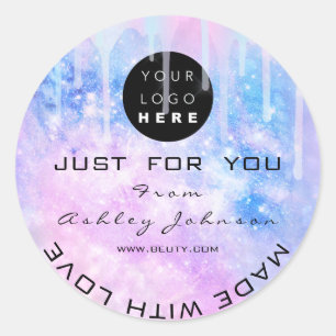 Glitter Thank Logo Holograph Made Pink  Love Drips Classic Round Sticker