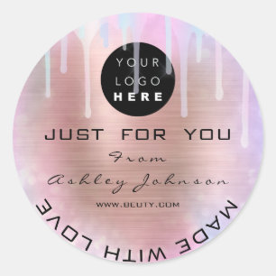 Glitter Thank Logo Holograph Made Rose  Love Drips Classic Round Sticker