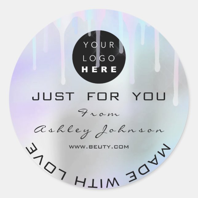 Glitter Thank Logo Holograph Made With Grey Blue Classic Round Sticker (Front)