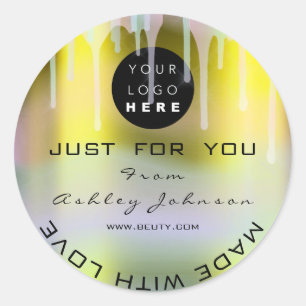 Glitter Thank Logo Holograph Metal Drips Mustard Classic Round Sticker