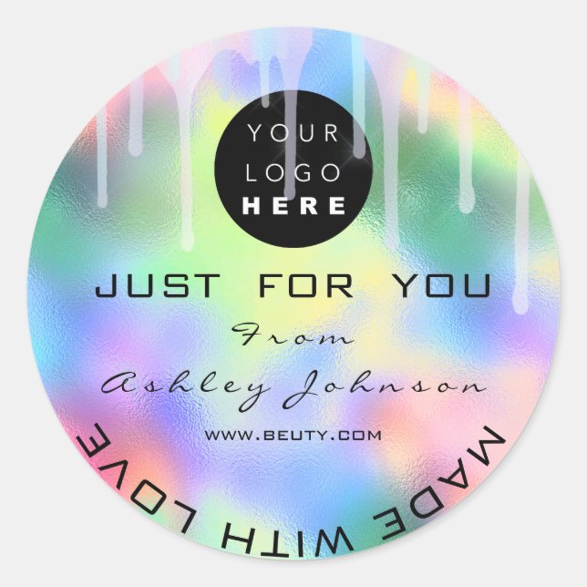 Glitter Thank Logo Holograph Metal Pink Green Classic Round Sticker (Front)