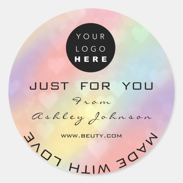 Glitter Thank Logo Holograph Unique Pink Hearts Classic Round Sticker (Front)