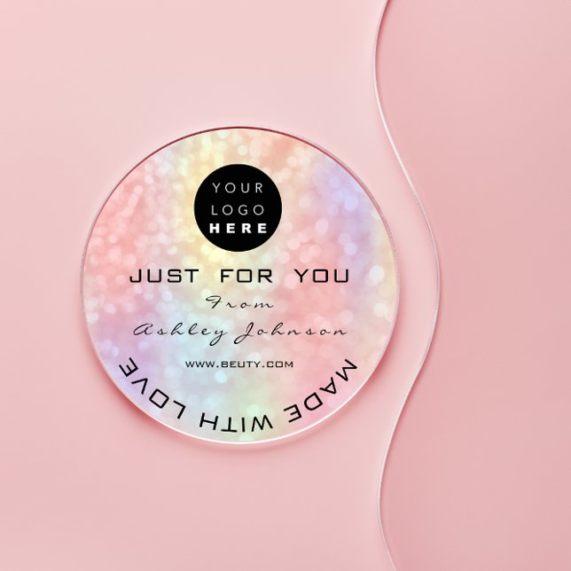 Glitter Thank Logo Holograph Unique Pink Ombré Classic Round Sticker (Creator Uploaded)