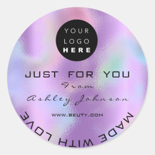 Glitter Thank Logo Holograph Unique Pink Violet Classic Round Sticker