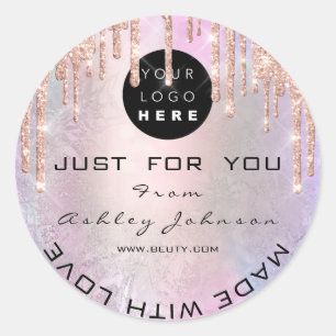 Glitter Thank Logo Made With Love Rose Pink Classic Round Sticker