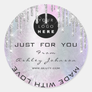 Glitter Thank Logo Made With Love Silver Spark Classic Round Sticker