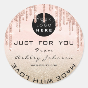 Glitter Thank Logo Rose Drips Made With Love Blush Classic Round Sticker