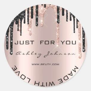 Glitter Thank You Rose Black Made With Love Name Classic Round Sticker