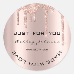 Glitter Thank You Rose Gold Made With Love Name Classic Round Sticker