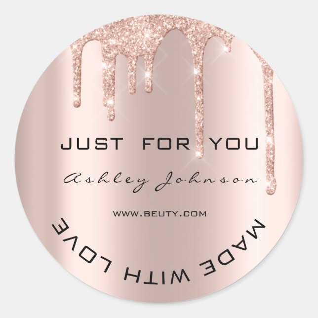 Glitter Thank You Rose Gold Made With Love Name Classic Round Sticker (Front)