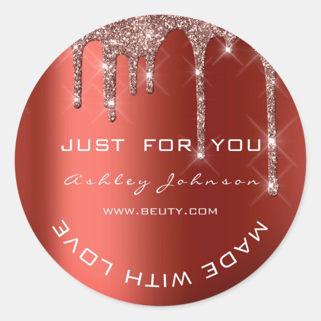 Glitter Thank You Rose Red Made Small Business Classic Round Sticker (Front)