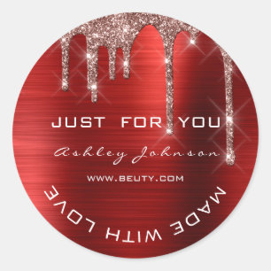 Glitter Thank You Rose Red  Made With Small Busi Classic Round Sticker