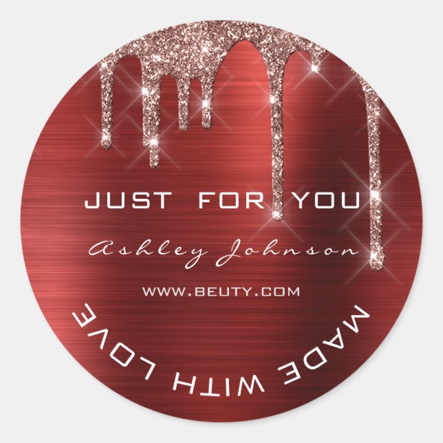 Glitter Thank You Rose Red  Made With Small Busi Classic Round Sticker (Front)