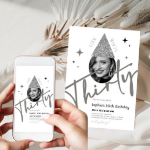 Glitter Thirty 30th Birthday Invitation with Photo
