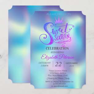Glitter Tiara Holographic Sweet 16 Party Invitation