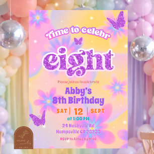 Glitter Tie Dye Girl Time to CelebrEIGHT Birthday Invitation