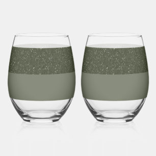 Glitter Top Moss Drinkware Set – Customisable Stemless Wine Glass