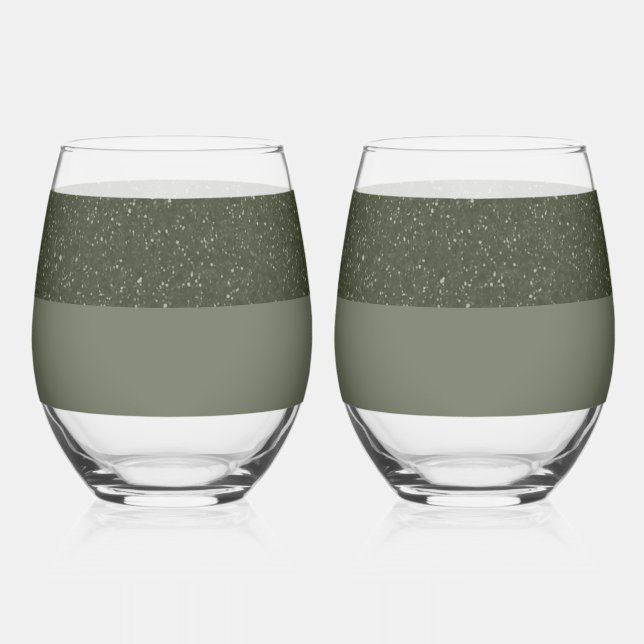 Glitter Top Moss Drinkware Set – Customisable Stemless Wine Glass (Front)