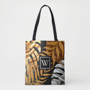 Glitter Tropical Floral Tote Bag
