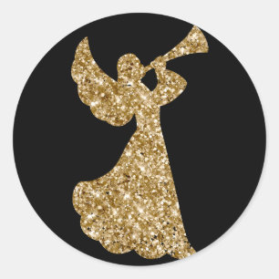 Glitter Trumpeting Angel Christmas Corporate Party Classic Round Sticker